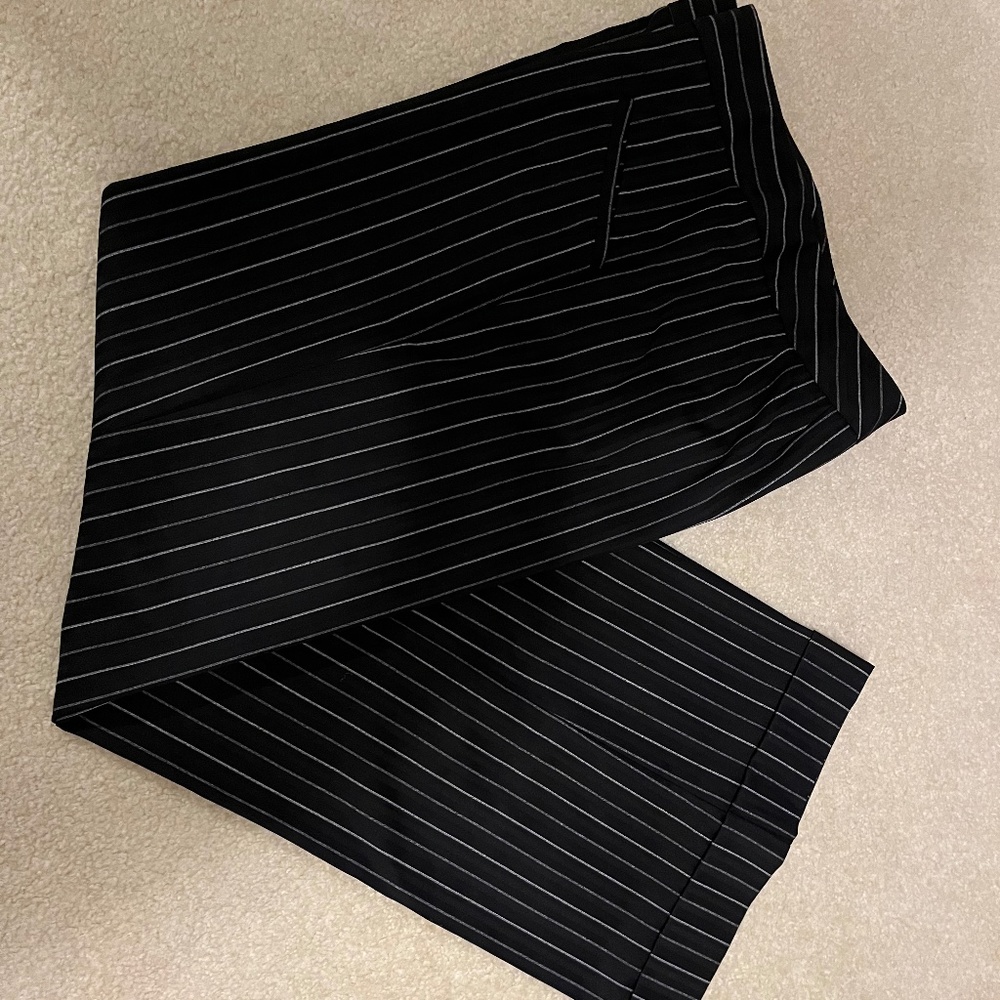 MAC & JAC Dress Pants Wide Leg Black Pinstripe Size 8
